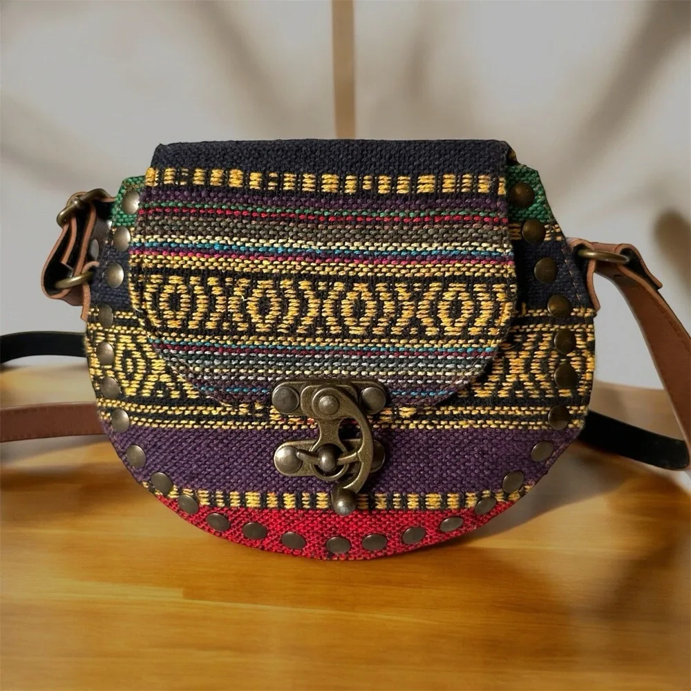 Multicolor Persian Bohemian Crossbody Bag With Unique Trendy Brass Swing Latch - Picture 1 of 8